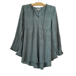 Umgee Women's L Tiered Ruffled Tunic Top Long Sleeve Babydoll Sage Green